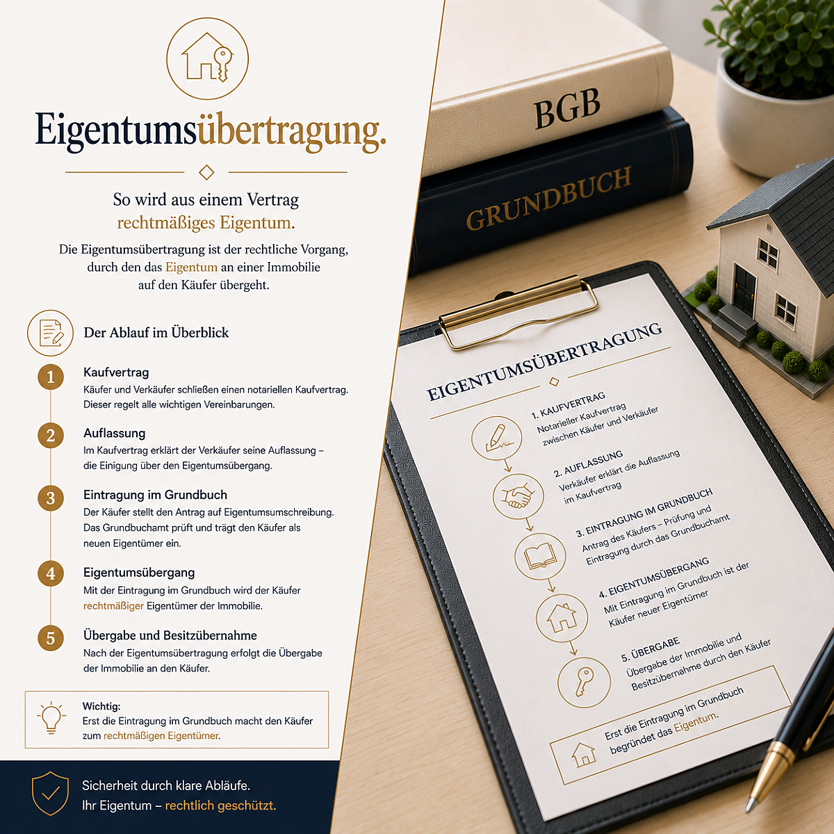 Foto Der Eigentums�bergang, der Zeitpunkt also, an dem die Immobilie den Eigent�mer wechselt, erfolgt erst mit der Eintragung des K�ufers ins Grundbuch.