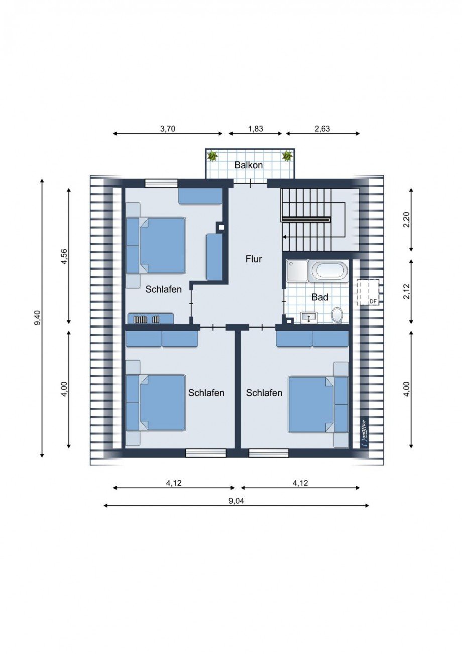 Obergeschoss - Schematische Darstellung - diese Skizze dient ausschlie�lich der Darstellung der R�ume. Sie sind f�r planerische Zwecke nicht vorgesehen. Es wird keine Gew�hr f�r die Fl�chen und Abmessungen �bernommen. Einfamilienhaus Rott