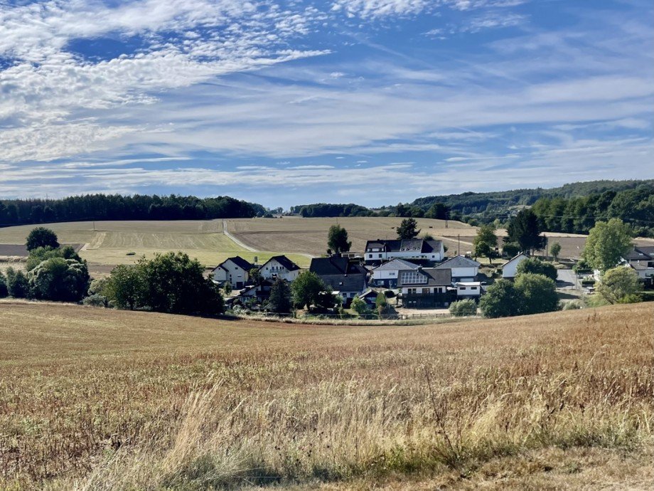 Blick von der Anh�he zum Haus Einfamilienhaus Oberirsen
