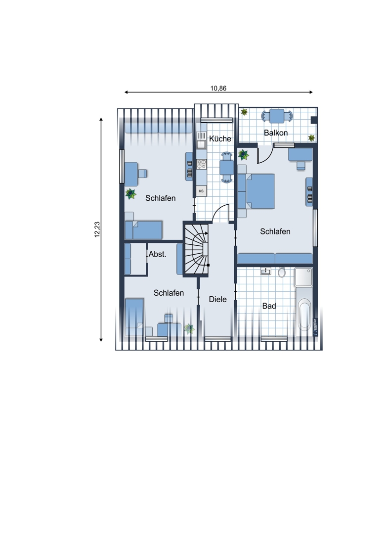 Dachgeschoss - Schematische Darstellung - diese Skizze dient ausschlie�lich der Darstellung der R�ume. Sie sind f�r planerische Zwecke nicht vorgesehen. Es wird keine Gew�hr f�r die Fl�chen und Abmessungen �bernommen. Einfamilienhaus Woldert