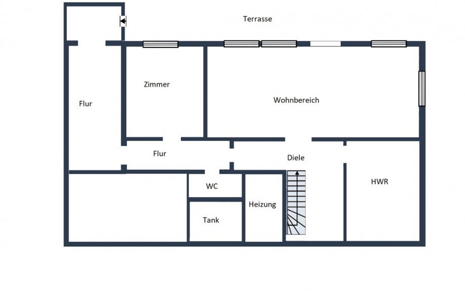 Untergeschoss-Schematische Darstellung - diese Skizze dient ausschlie�lich der Darstellung der R�ume. Sie sind f�r planerische Zwecke nicht vorgesehen. Es wird keine Gew�hr f�r die Fl�chen und Abmessungen �bernommen. Einfamilienhaus Raubach