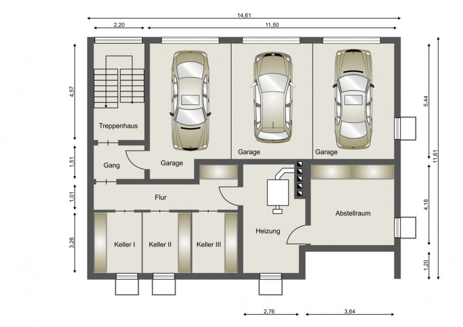 Untergeschoss - Schematische Darstellung - diese Skizze dient ausschlie�lich der Darstellung der R�ume. Sie sind f�r planerische Zwecke nicht vorgesehen. Es wird keine Gew�hr f�r die Fl�chen und Abmessungen �bernommen. Mehrfamilienhaus Neustadt (Wied)