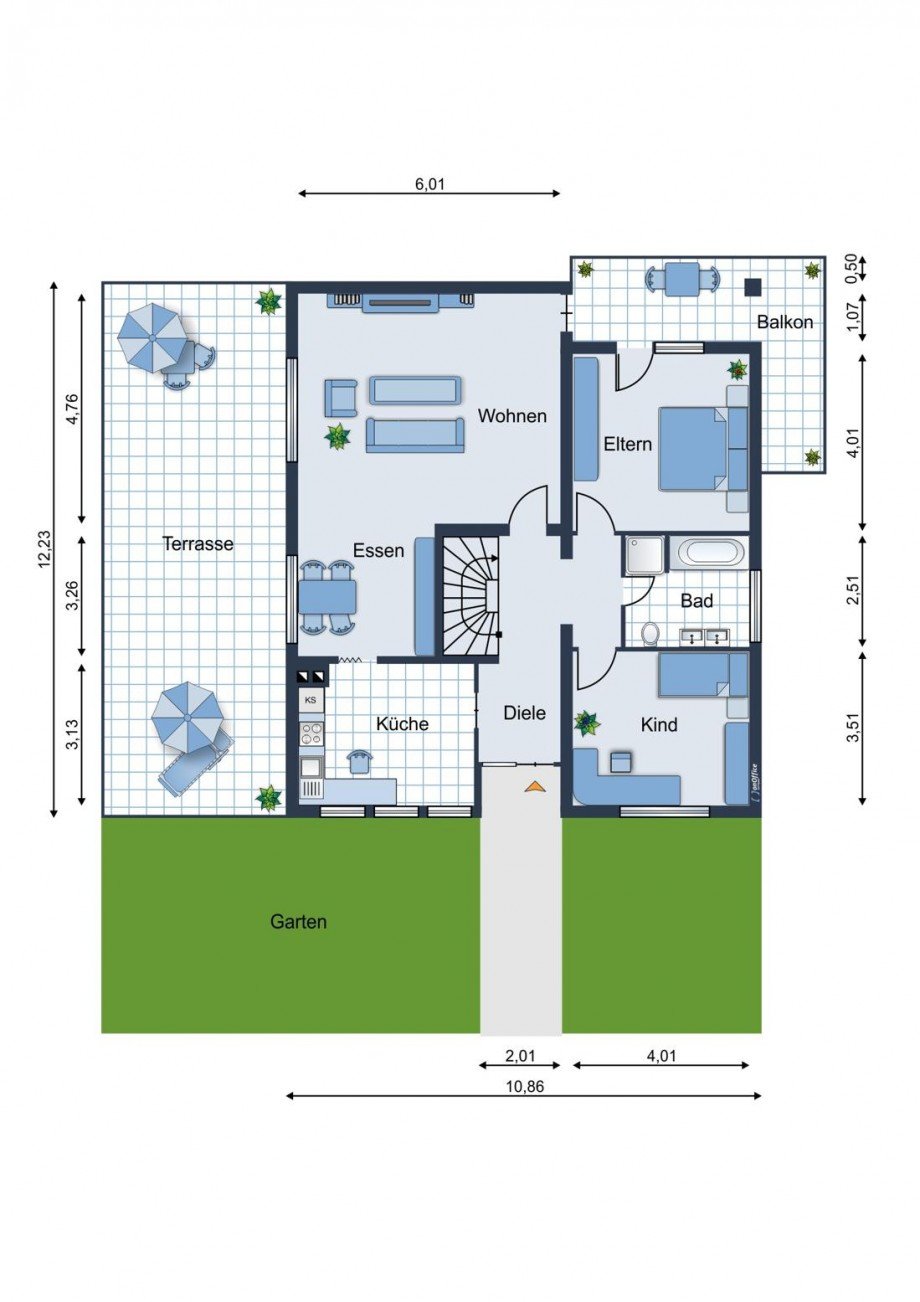 Erdgeschoss - Schematische Darstellung - diese Skizze dient ausschlie�lich der Darstellung der R�ume. Sie sind f�r planerische Zwecke nicht vorgesehen. Es wird keine Gew�hr f�r die Fl�chen und Abmessungen �bernommen. Einfamilienhaus Woldert