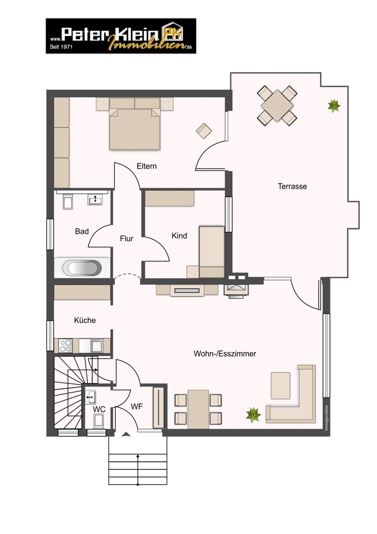 Erdgeschoss - Schematische Darstellung - diese Skizze dient ausschlie�lich der Darstellung der R�ume. Sie sind f�r planerische Zwecke nicht vorgesehen. Es wird keine Gew�hr f�r die Fl�chen und Abmessungen �bernommen. Einfamilienhaus Puderbach