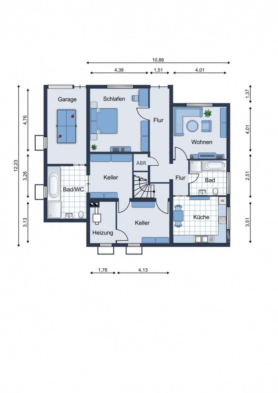 Untergeschoss - Schematische Darstellung - diese Skizze dient ausschlie�lich der Darstellung der R�ume. Sie sind f�r planerische Zwecke nicht vorgesehen. Es wird keine Gew�hr f�r die Fl�chen und Abmessungen �bernommen. Einfamilienhaus Woldert