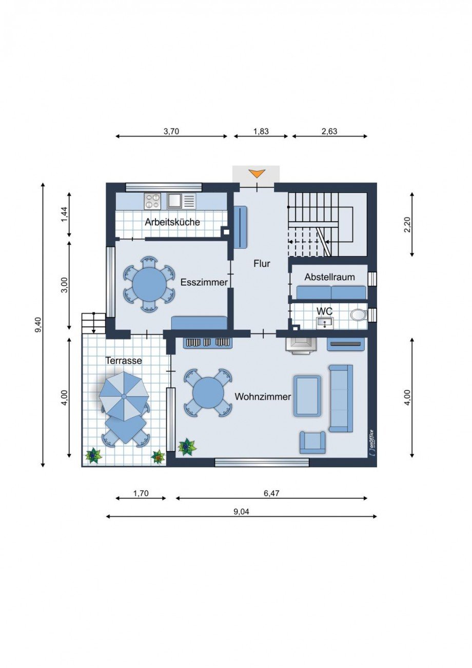 Erdgeschoss - Schematische Darstellung - diese Skizze dient ausschlie�lich der Darstellung der R�ume. Sie sind f�r planerische Zwecke nicht vorgesehen. Es wird keine Gew�hr f�r die Fl�chen und Abmessungen �bernommen. Einfamilienhaus Rott